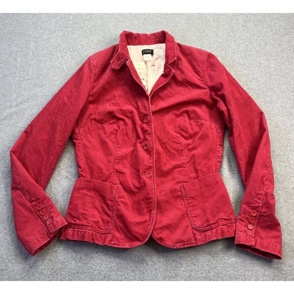 Vintage J.Crew Jacket Womens L Tall Pink Red Corduroy Blazer Y2K Retro Academia